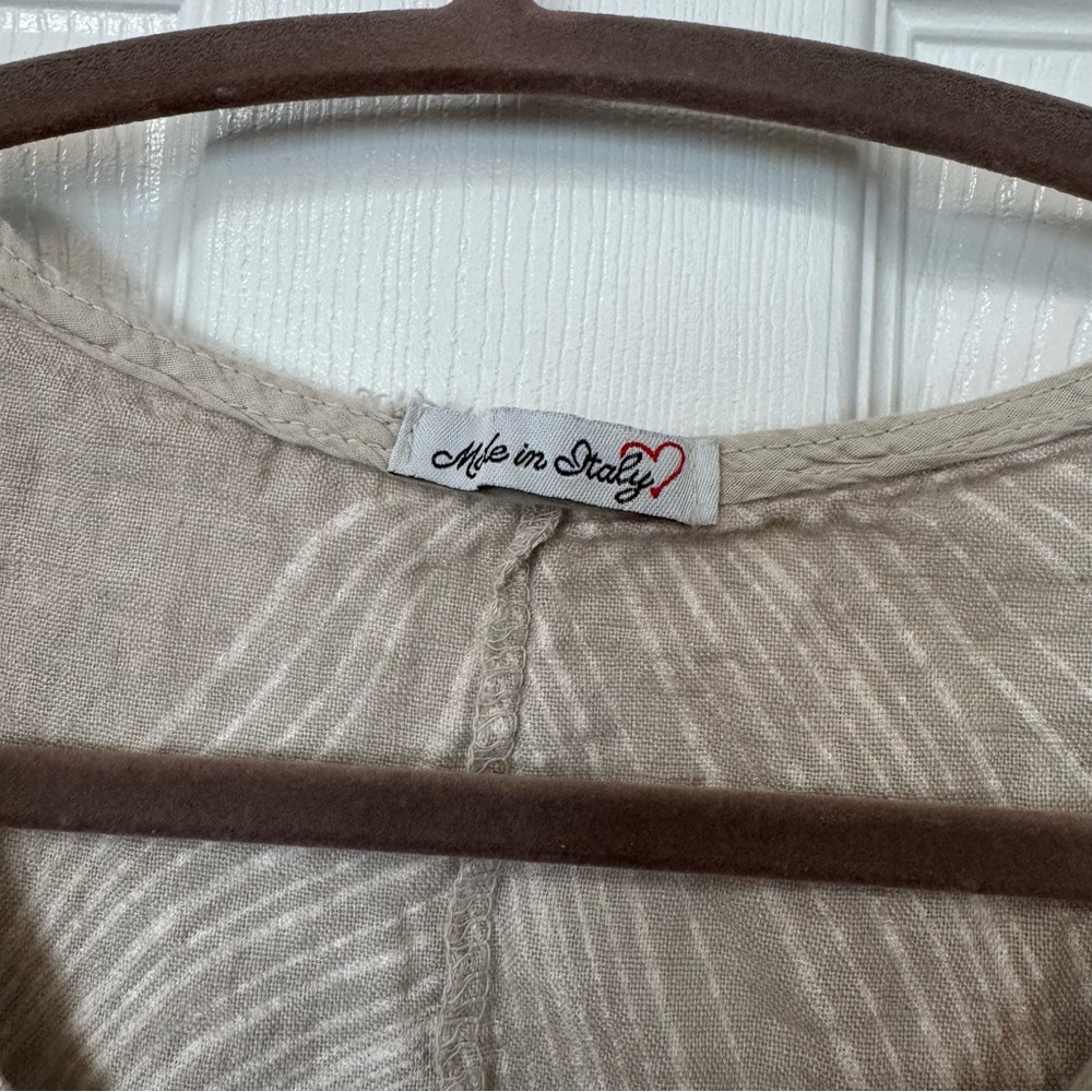 100% Italian Made Linen Shift Dress Woodland Tree Ring Pockets Fairy Natural - Picture 5 of 10